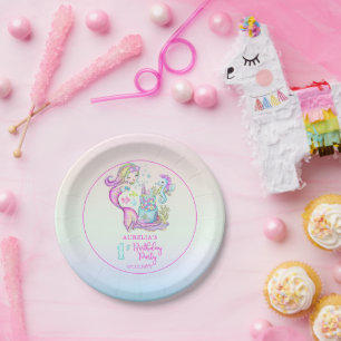 Cute Mermaid   Sea Girl's 1st Birthday Party Paper Plate