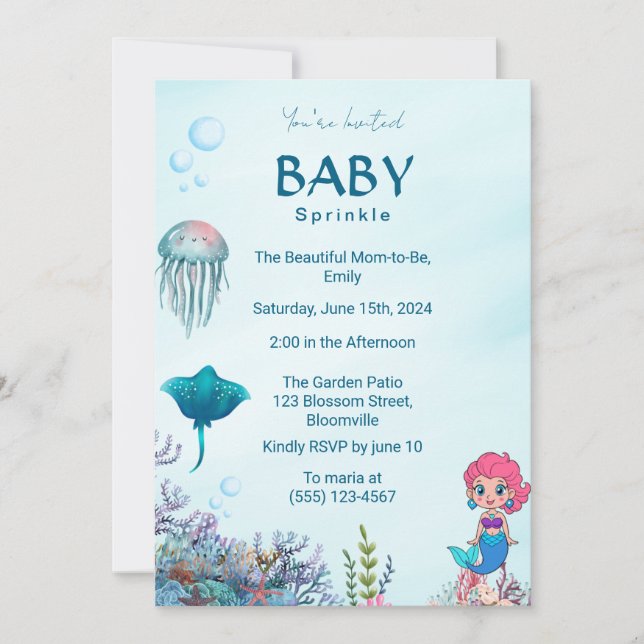 Cute Mermaid & Sea King Baby Sprinkle Invitation (Front)