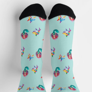 Cute Mermaid shark rainbow colourful birthday part Socks