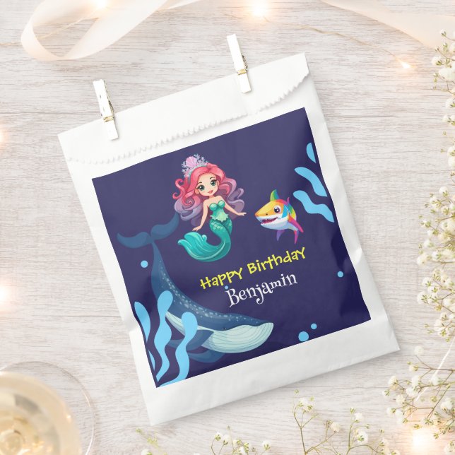 Cute Mermaid shark Whale rainbow colourful birthda Favour Bag (Clipped)
