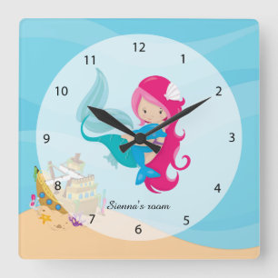 Cute Mermaid Square Wall Clock