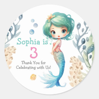 Cute Mermaid Stickers/Labels. Editable. Classic Round Sticker