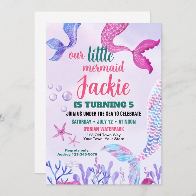 Cute Mermaid Tail Birthday Party Invitation (Front/Back)