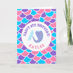 Cute Mermaid Tail Girls Happy Birthday Card