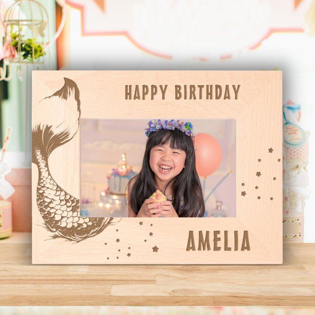 Cute Mermaid Tail Happy Birthday Girl Photo Etched Frames (Creator Uploaded)