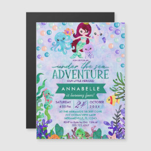 Cute Mermaid Theme Birthday Party Invitations