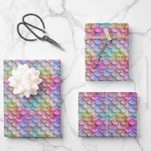Cute mermaid tiled pattern scales party wrapping paper sheet