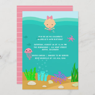 Cute Mermaid Under the Sea Girl Birthday Party Invitation