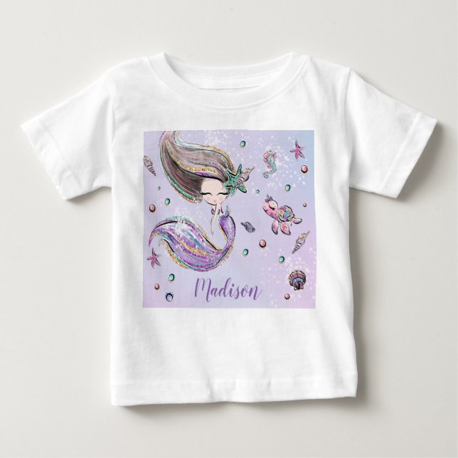 Cute Mermaid Under the Sea Girl Purple Baby T-Shirt (Front)