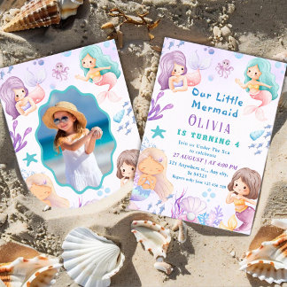 Cute Mermaid | Under the Sea Girls 4th Birthday Invitation