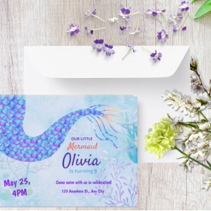 Cute Mermaid Under the sea magical Birthday Invitation