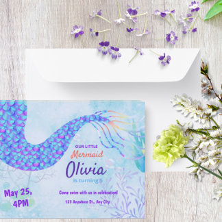 Cute Mermaid Under the sea magical Birthday Invitation