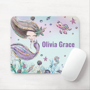 Cute Mermaid Under the Sea Purple Glitter Mouse Pa Pad