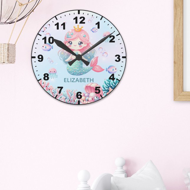 Cute Mermaid Under the Sea  Round Clock (Creator Uploaded)
