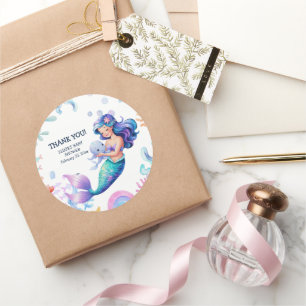 Cute Mermaid Under the Sea Watercolor Baby Shower Classic Round Sticker