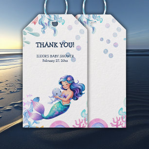 Cute Mermaid Under the Sea Watercolor Baby Shower Gift Tags