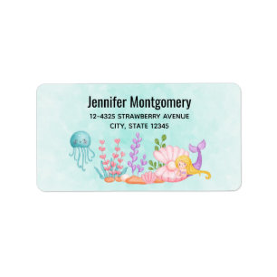 Cute Mermaid Under the Sea Watercolor Label