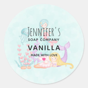 Cute Mermaid Under the Sea Watercolor Soap Classic Round Sticker