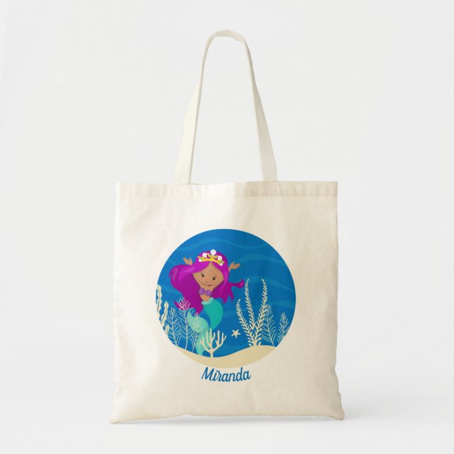 Cute Mermaid Underwater Ocean Girl Monogram Pool Tote Bag (Front)
