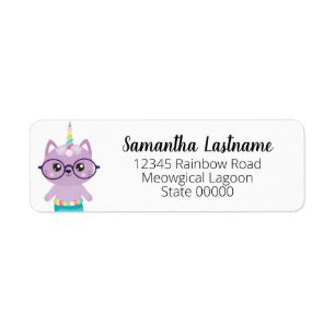 Cute Mermaid Unicorn Purple Cat Return Address Label