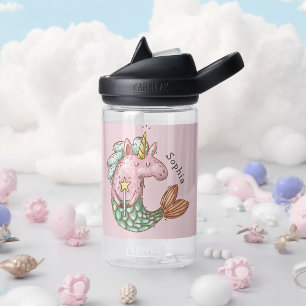 Cute Mermaid Unicorn with Name Water Bottle