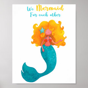 Cute mermaid wall art poster with quote