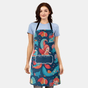 Cute Mermaid Watercolor Colorful Pattern Apron