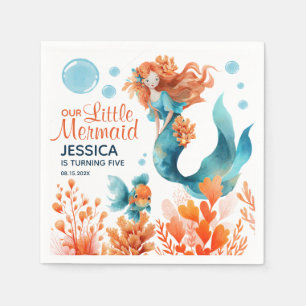 Cute Mermaid Watercolor Girl Kids' Birthday Party Napkin