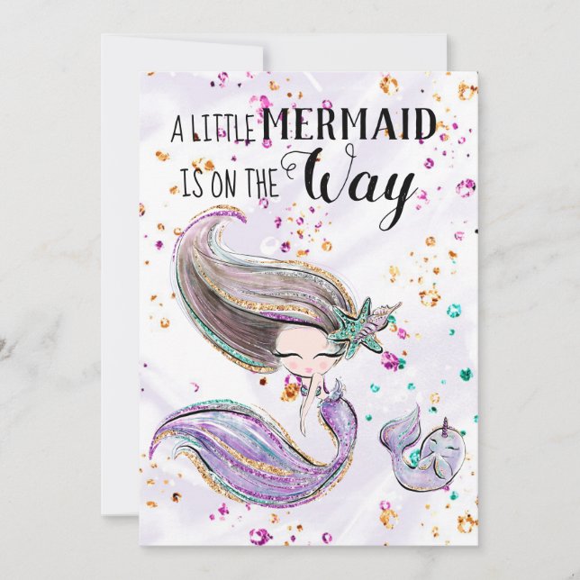 ~ Cute Mermaid Whaleicorn Baby Shower Invitation (Front)