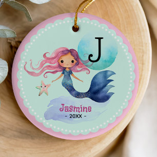 Cute mermaid whimsical christmas keepsake present  ceramic ornament