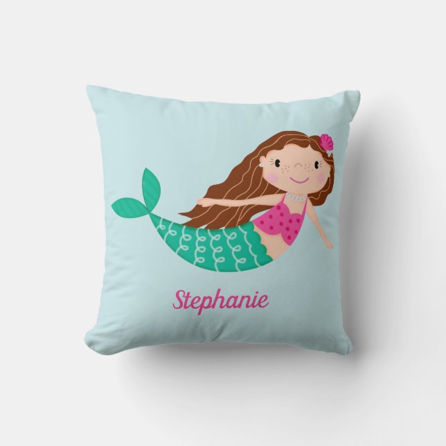 Cute Mermaid Whimsical Personalised Cushion (Front)
