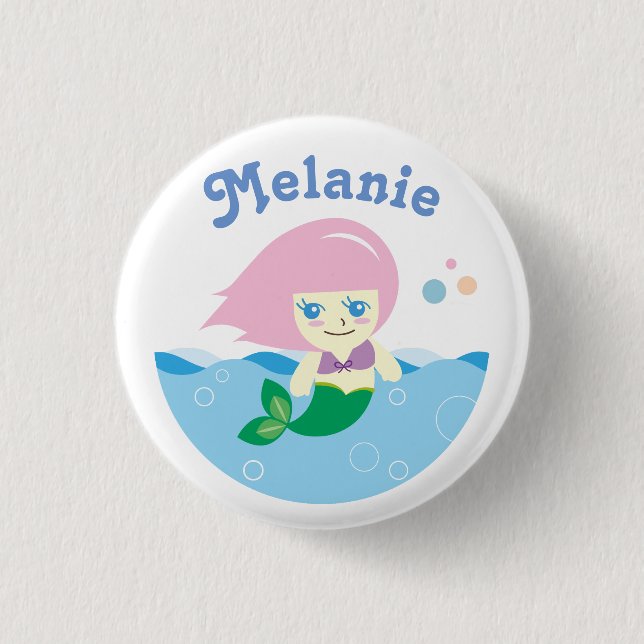 Cute Mermaid with Pink Hair Personalised 3 Cm Round Badge (Front)