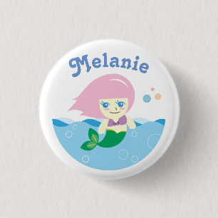 Cute Mermaid with Pink Hair Personalised 3 Cm Round Badge