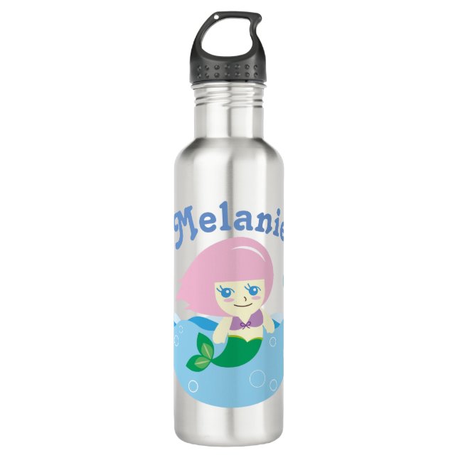Cute Mermaid with Pink Hair Personalised 710 Ml Water Bottle (Front)