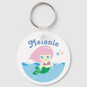 Cute Mermaid with Pink Hair Personalised Key Ring