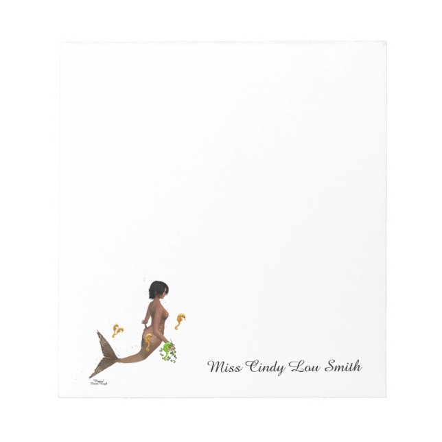 Cute Mermaid With Seahorses Notepad (Front)