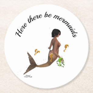 Cute Mermaid With Seahorses Paper Coaster