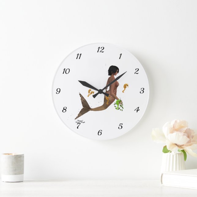 Cute Mermaid With Seahorses Wall Clock (Home)