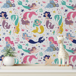 Cute Mermaids Modern Girls Kids Pattern Wallpaper