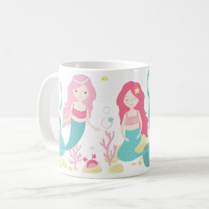Cute Mermaids Pink and Mint Pattern Coffee Mug
