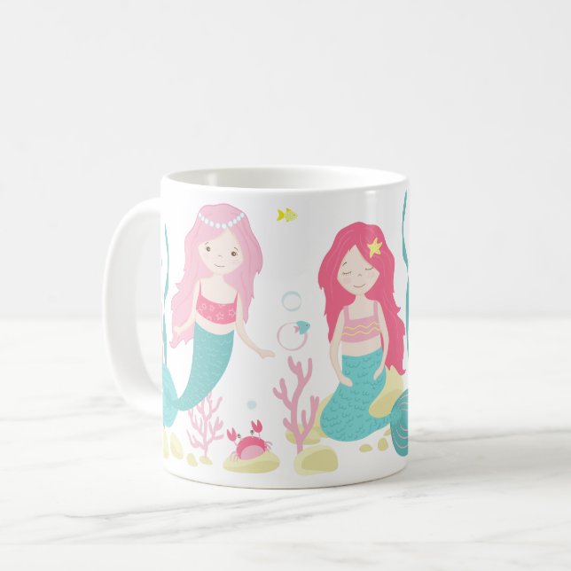       Cute Mermaids Pink and Mint Pattern Coffee Mug (Front Left)