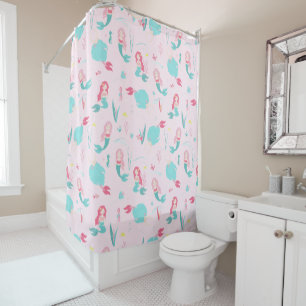 Cute Mermaids Pink and Turquoise Pattern   Shower Curtain