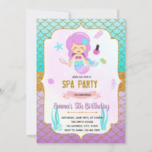 Cute mermaids spa theme invitation