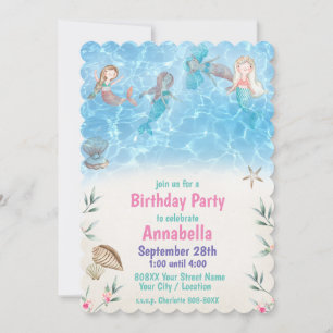 Cute Mermaids Swimming at the Beach Invitation