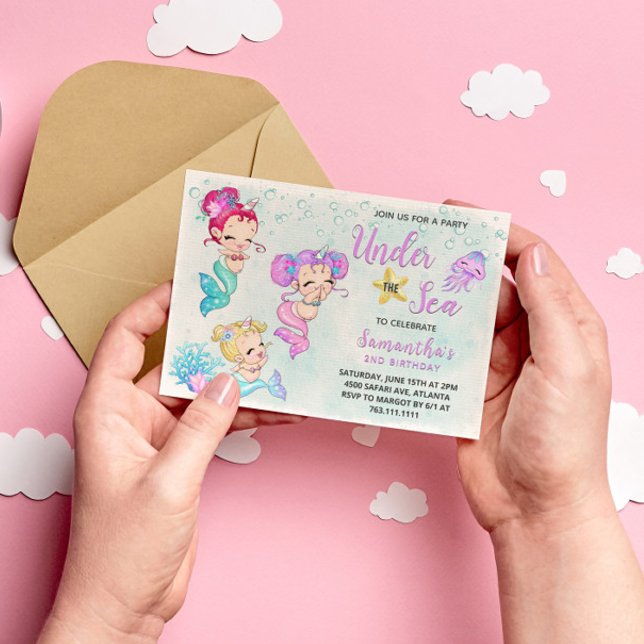 Cute Mermaids Under the Sea Birthday Party Invitation (Creator Uploaded)