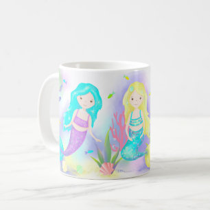 Cute Mermaids Under the Sea Neon Coffee Mug