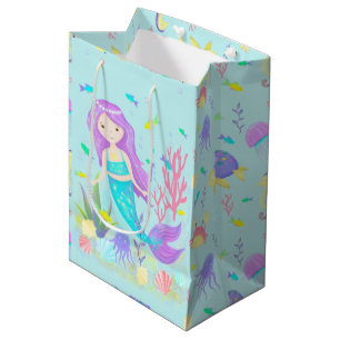      Cute Mermaids Under the Sea Neon Medium Gift Bag