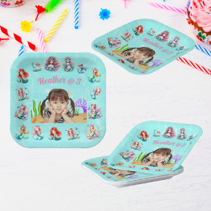Cute Mermaids Under the Sea Photo Kids Birthday  Paper Plate