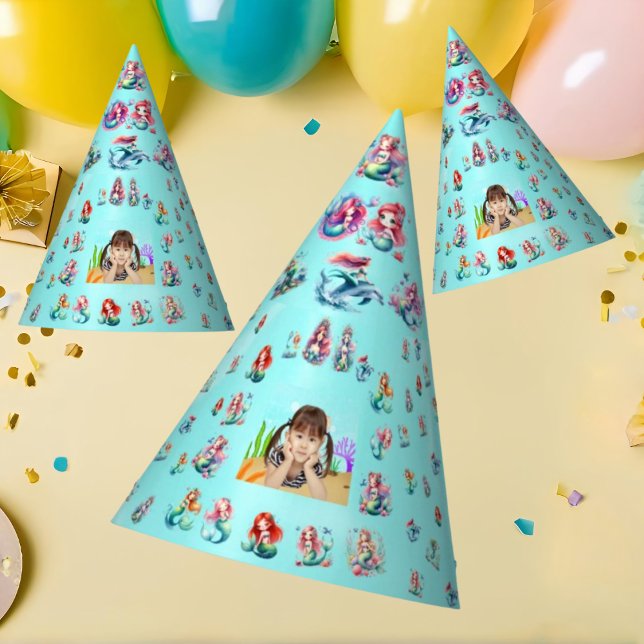 Cute Mermaids Under the Sea Photo Kids Birthday Party Hat (Creator Uploaded)