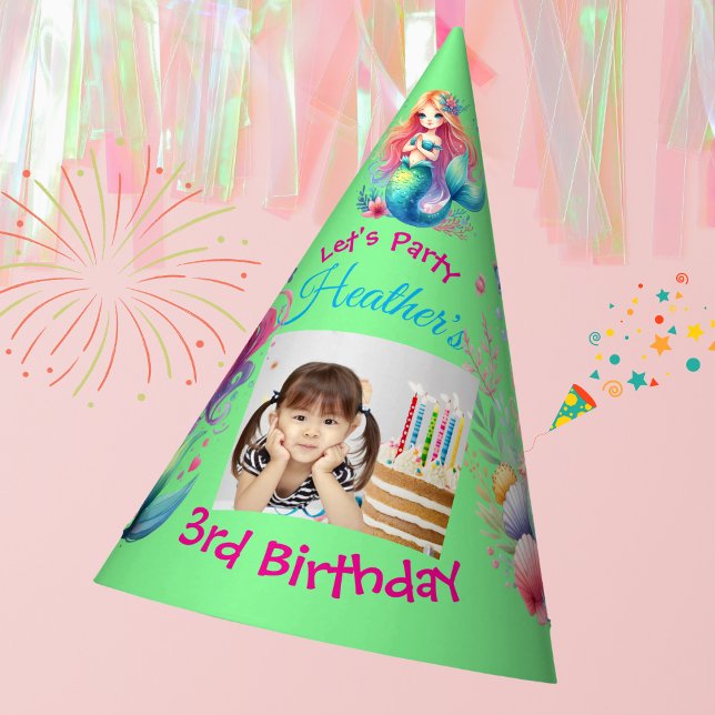 Cute Mermaids Under the Sea Photo Kids Birthday  Party Hat (Creator Uploaded)